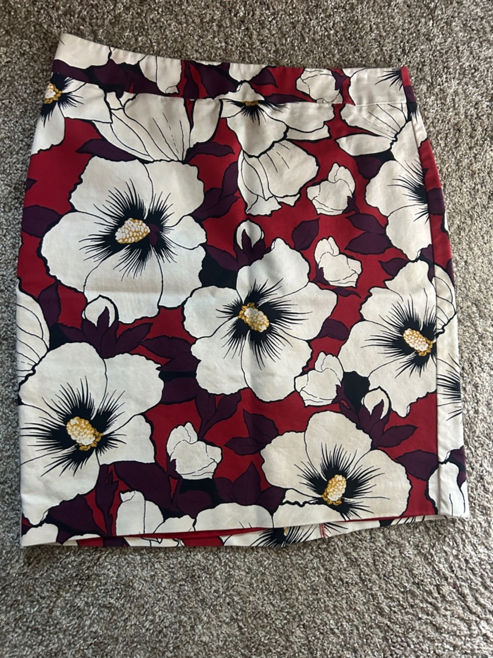 Ann Taylor Factory Red Floral Pencil Skirt with Cream Blooms